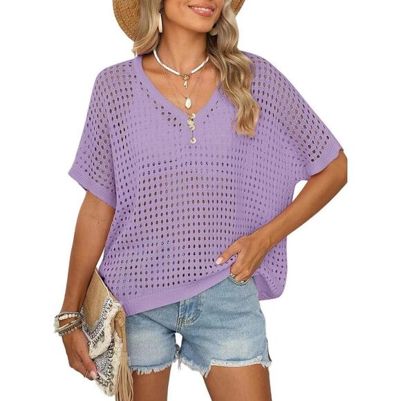 Dokotoo Womens Summer V Neck Short Sleeve- Lavender- Size 2xL - Picture 1 of 5